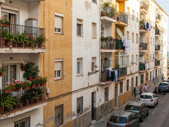 Bloque de viviendas de protección oficial en una calle de un pueblo andaluz